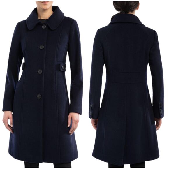 Anne Klein NWT Club-collar Walker Coat Navy Blue Cashmere Wool Blend Size 18 - Picture 1 of 12